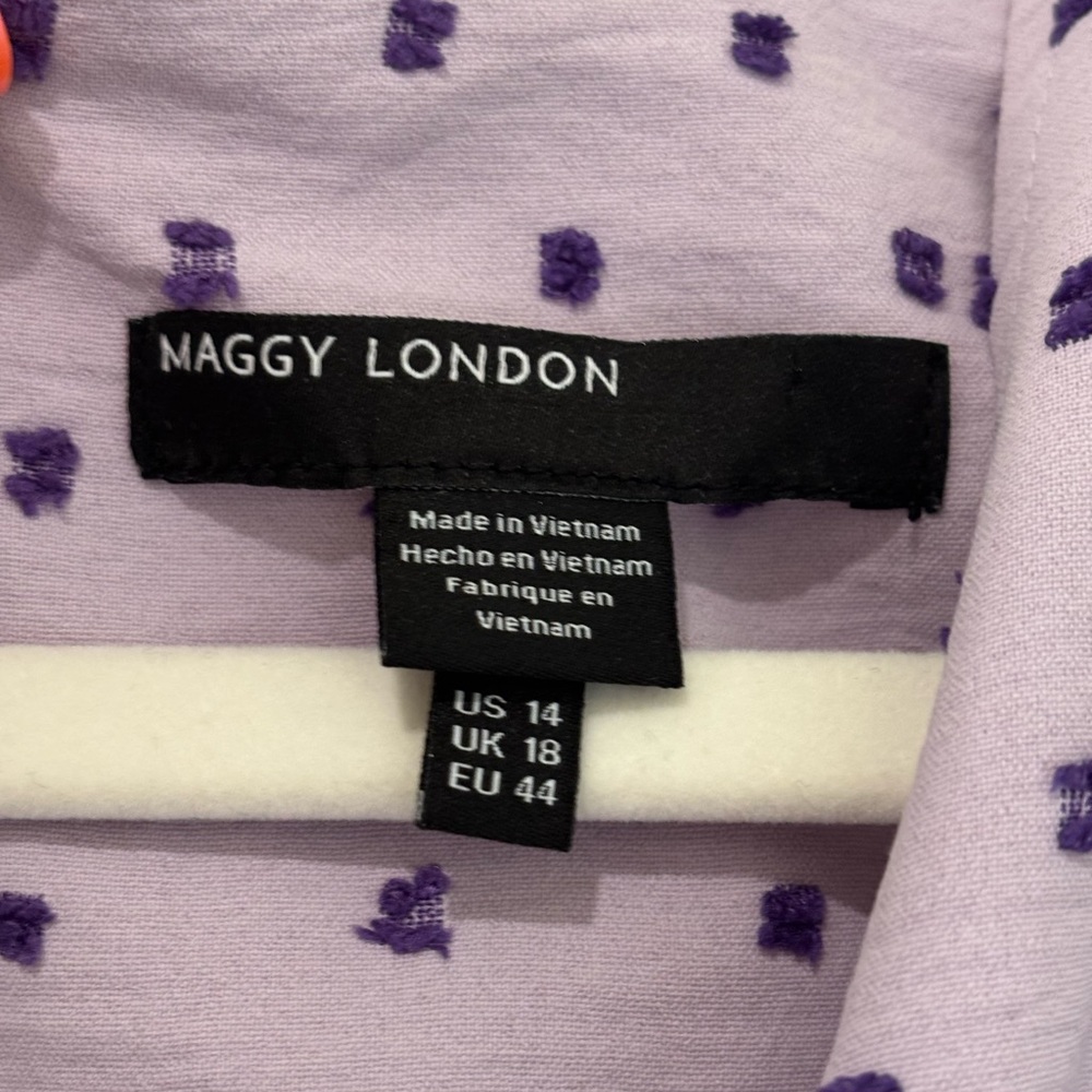 NWT Maggy London Lilac & Purple Polka Dot Midi Dress - Picture 4 of 11